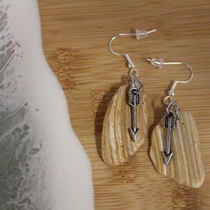 Handcrafted OBX Arrow Charm Seashells Earrings (silver & brushed nickel)